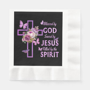 Guardanapo De Papel Abençoado por Deus Salvo pela Cruz Floral Purple d