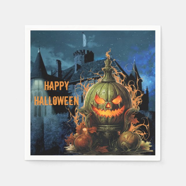 Guardanapo De Papel Abóbora Assombrada e Mansão Halloween   (Frente)