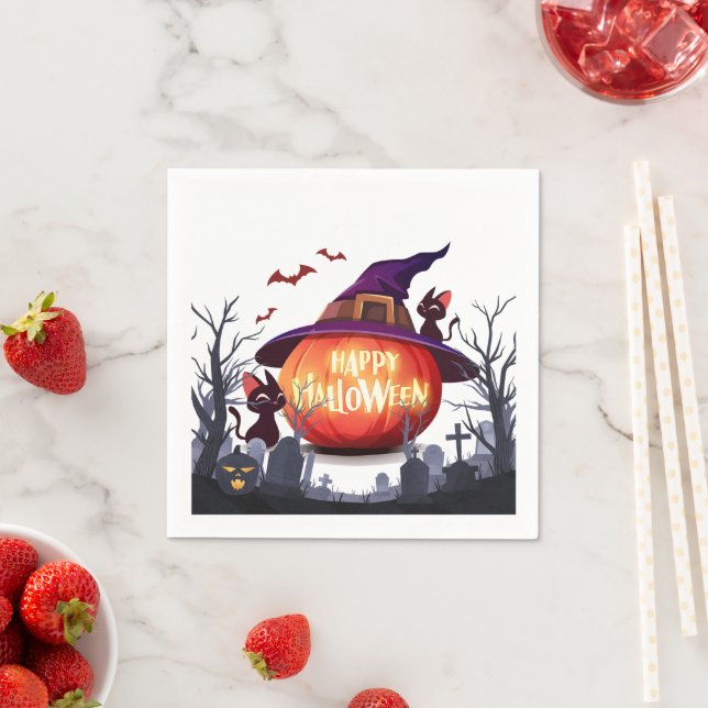 Guardanapo De Papel Abóbora-das-Halloween, Gatos e Bruxas (Insitu)