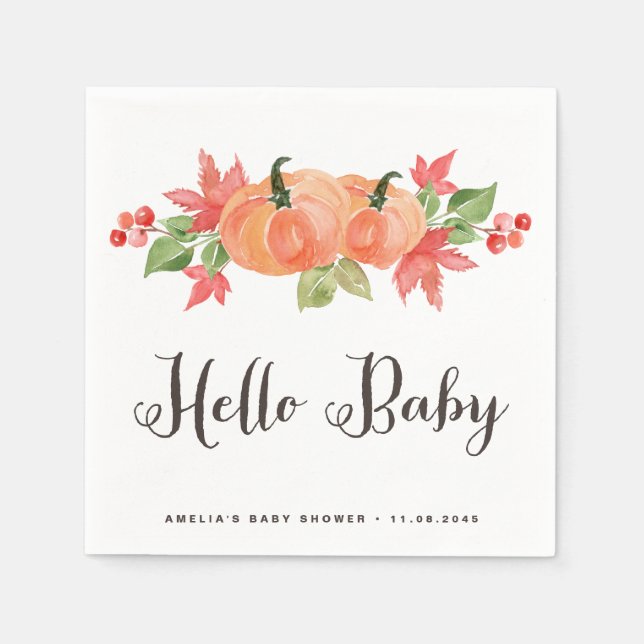 Guardanapo De Papel Abóbora de Aquarela e Chá de fraldas de Folhas de  (Frente)