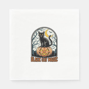 Guardanapo De Papel Abóbora de Gato Preto Gravura Vintage de Halloween