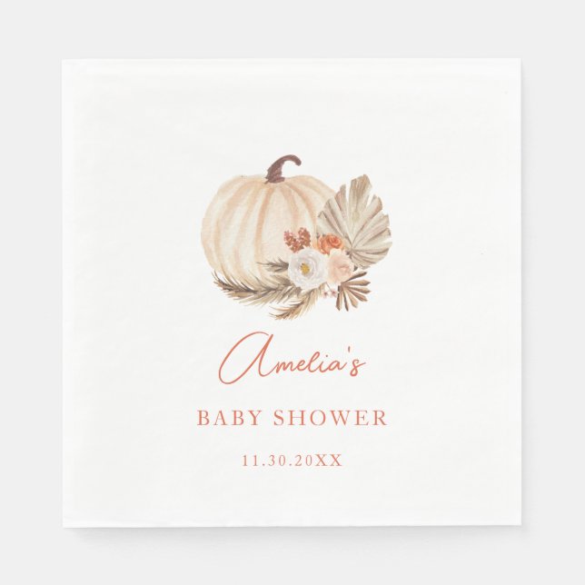 Guardanapo De Papel Abóbora de Grama Pampas Boho Aquarela (Frente)