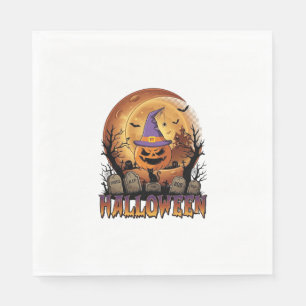 Guardanapo De Papel Abóbora de Halloween Bruxa Chapéu Gato Preto Lua C