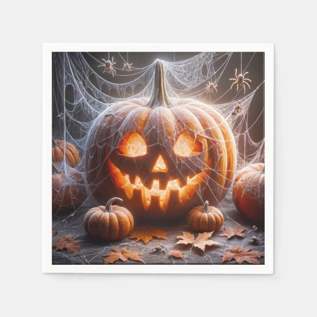 Guardanapo De Papel Abóbora de Halloween Coberta Com Teias de Aranha (Frente)
