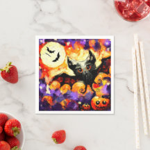 Abóbora de Halloween Morcego de Olhos Grandes Lua 