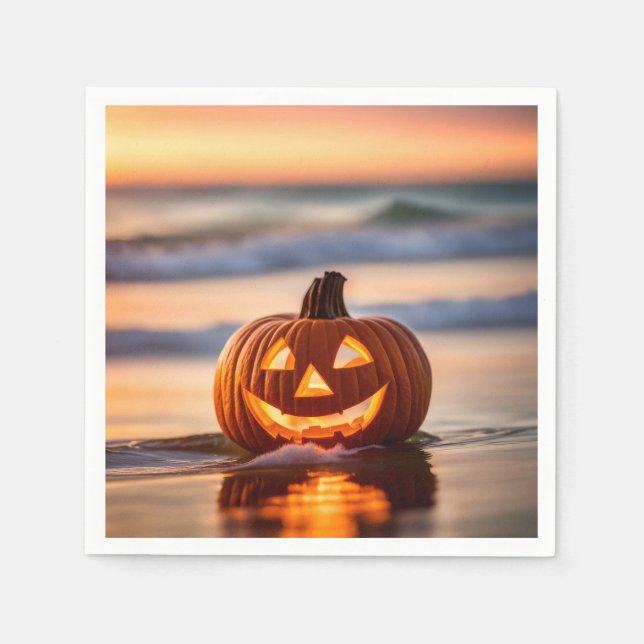 Guardanapo De Papel Abóbora de Halloween na Praia (Frente)