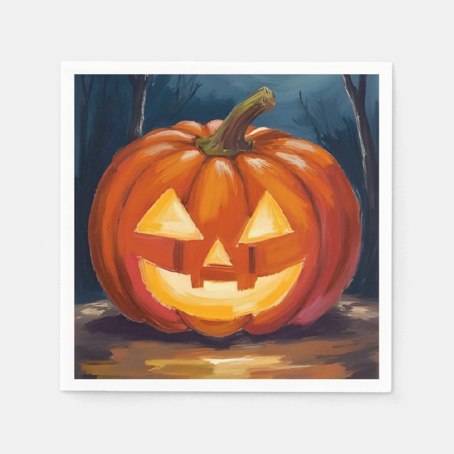 Guardanapo De Papel Abóbora de Jack-O-Lantern do Halloween (Frente)