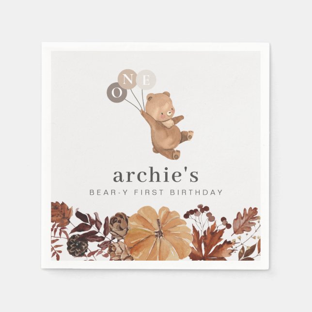 Guardanapo De Papel Abóbora-Urso Teddy - primeiro aniversario (Frente)