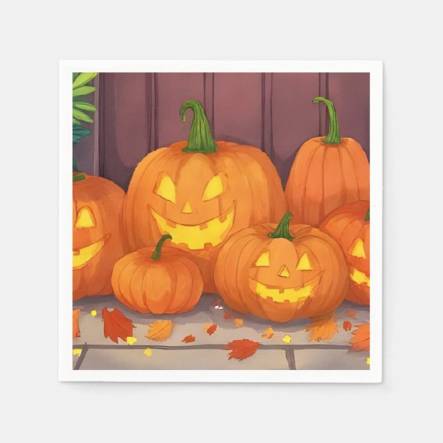 Guardanapo De Papel Abóboras de Jack-O-Lantern Festa de Halloween (Frente)