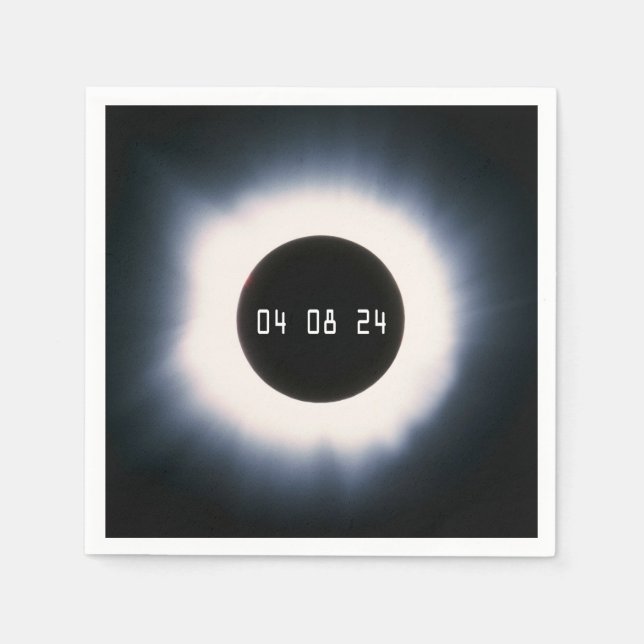 Guardanapo De Papel Abril de 2024 Eclipse Solar Total a Preto e Branco (Frente)