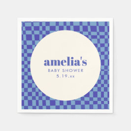 Guardanapo De Papel Abstract Checkerboard Blue Custom Baby Shower