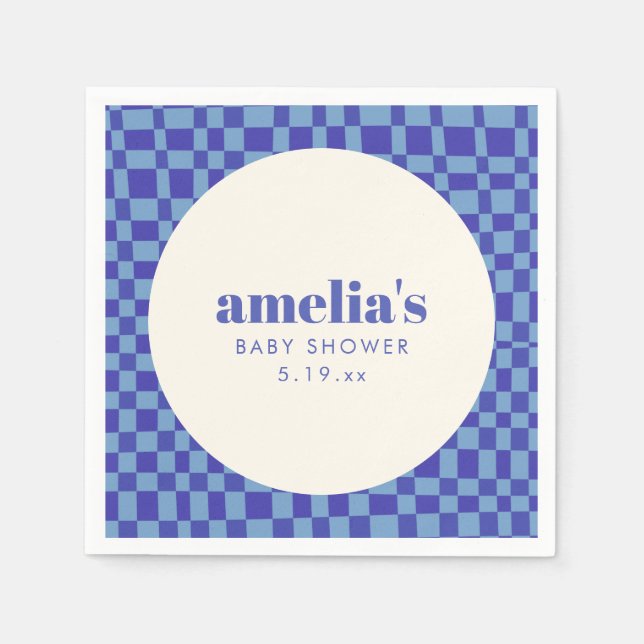 Guardanapo De Papel Abstract Checkerboard Blue Custom Baby Shower (Frente)