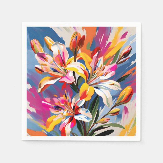 Guardanapo De Papel Abstrato Alstroemeria Flores Vibrantes (Frente)