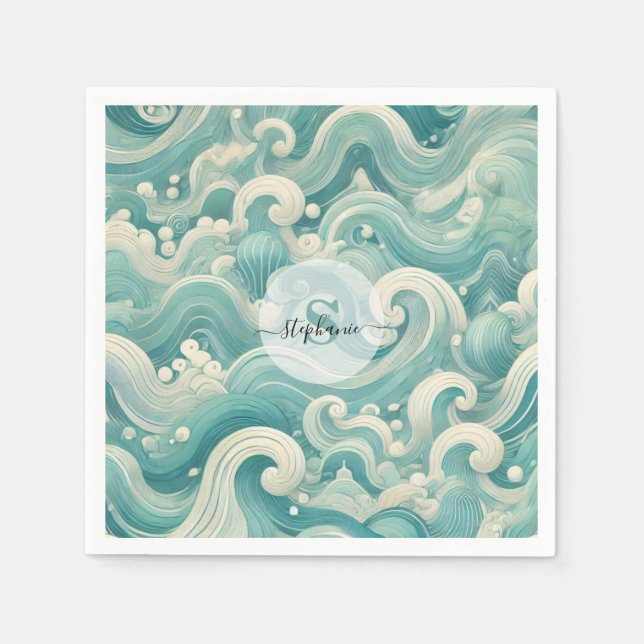 Guardanapo De Papel Abstrato Aqua Blue & White Wave - Arte Fluida Mode (Frente)