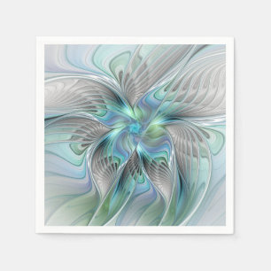 Guardanapo De Papel Abstrato Azul Borboleta Verde Fantasia Arte Fracta
