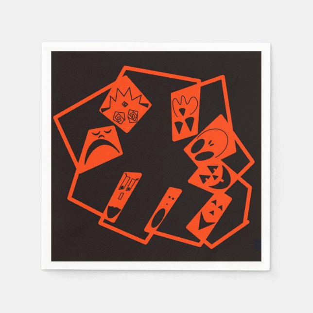 Guardanapo De Papel Abstrato, caras de abóbora em preto, Dia das Bruxa (Frente)