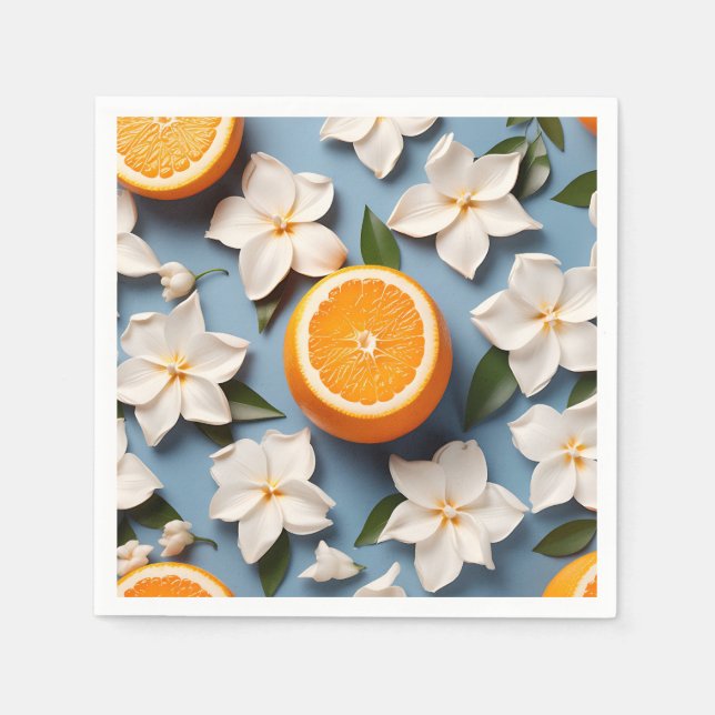 Guardanapo De Papel Abstrato Citrus Orange e Flowers (Frente)