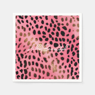 Guardanapo De Papel Abstrato de Impressão de Leopardo Preto Rosa