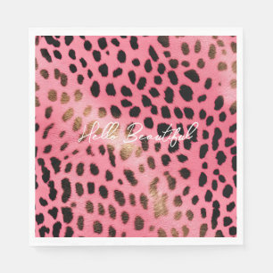 Guardanapo De Papel Abstrato de Impressão de Leopardo Preto Rosa