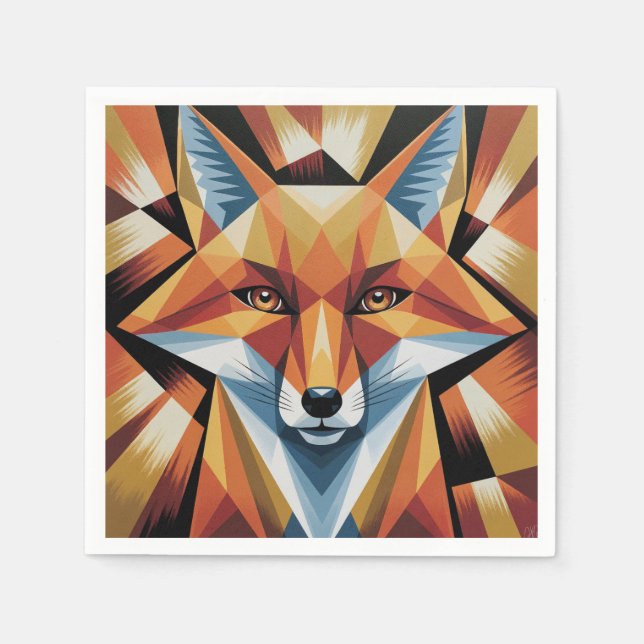 Guardanapo De Papel Abstrato Do Papel Cubist Da Raposa (Frente)
