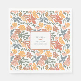 Guardanapo De Papel Abstrato Floral & Birds Meio século Moderno Casame