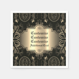 Guardanapo De Papel Abstrato Floral Preto E Dourado