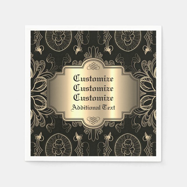 Guardanapo De Papel Abstrato Floral Preto E Dourado (Frente)
