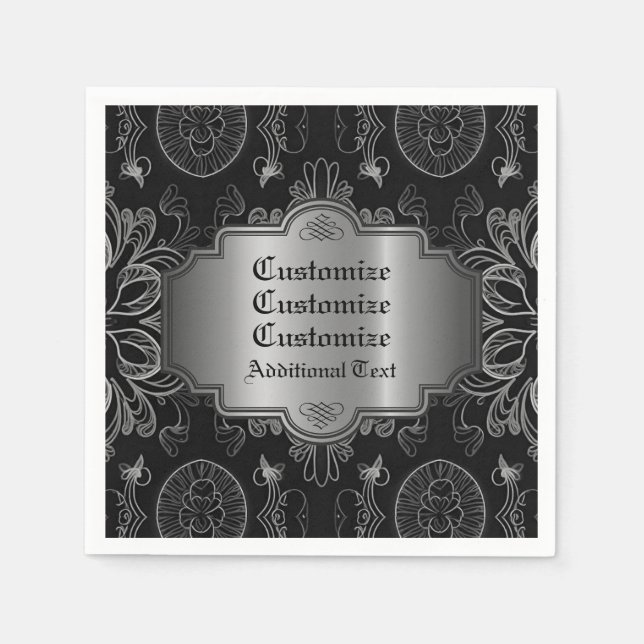 Guardanapo De Papel Abstrato Floral Preto E Prata (Frente)
