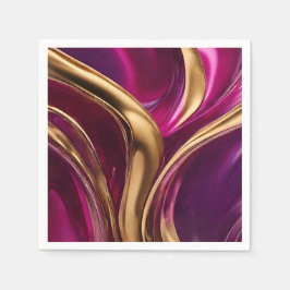 Guardanapo De Papel Abstrato — Fluxo Arte-Fúcsia Roxo e Dourado-