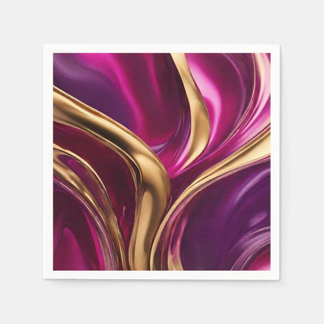 Guardanapo De Papel Abstrato — Fuchsia Purple e Dourado (Frente)