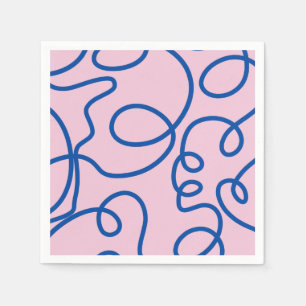 Guardanapo De Papel Abstrato Line Art Retro Cor-De-Rosa E Azul