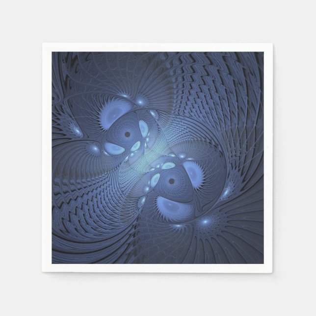 Guardanapo De Papel Abstrato moderno Trendy Dusk Blue Fractal Art (Frente)