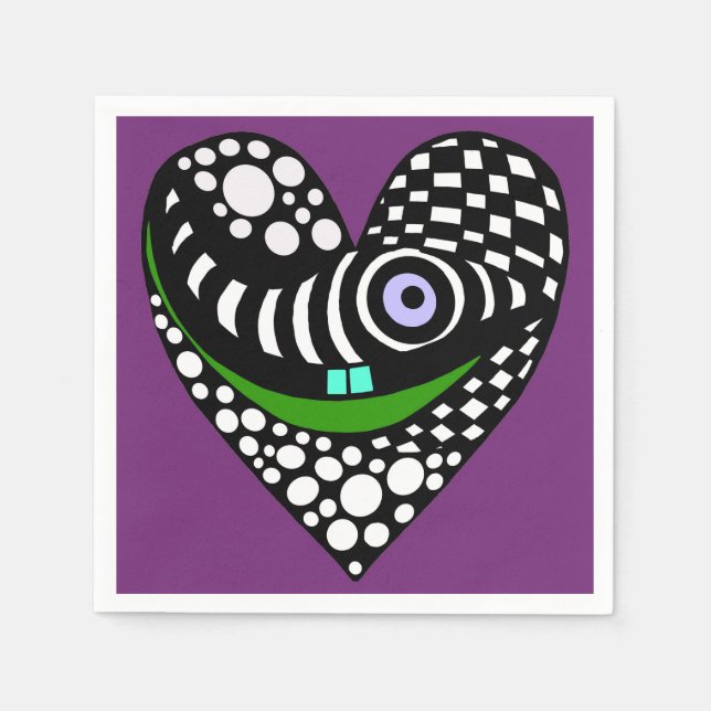 Guardanapo De Papel Abstrato preto e branco em roxo (Frente)