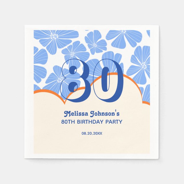 Guardanapo De Papel Abstrato Retro Blue Chamomile Flower Aniversário (Frente)
