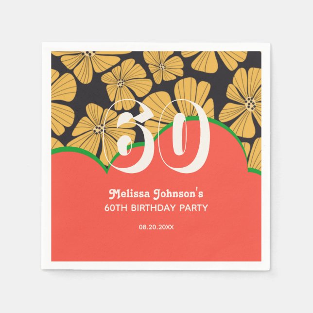 Guardanapo De Papel Abstrato Retro Chamomile Amarelo Floral Aniversári (Frente)