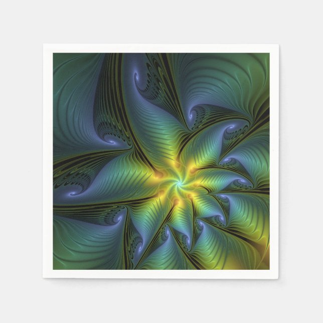 Guardanapo De Papel Abstrato Star, Ouro Verde brilhante Arte Fractal (Frente)