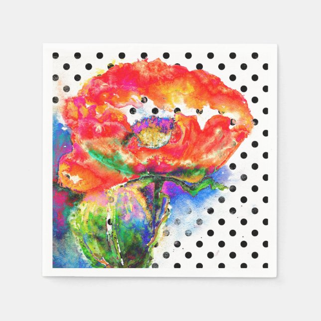 Guardanapo De Papel Abstrato vermelho Elegante bolinhas de aquarela fl (Frente)