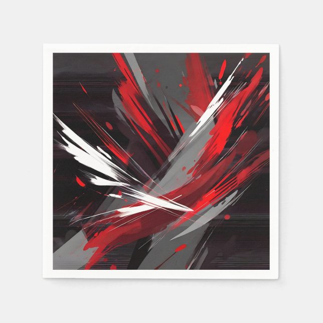 Guardanapo De Papel Abstrato Vermelho Enérgico E Cinza (Frente)