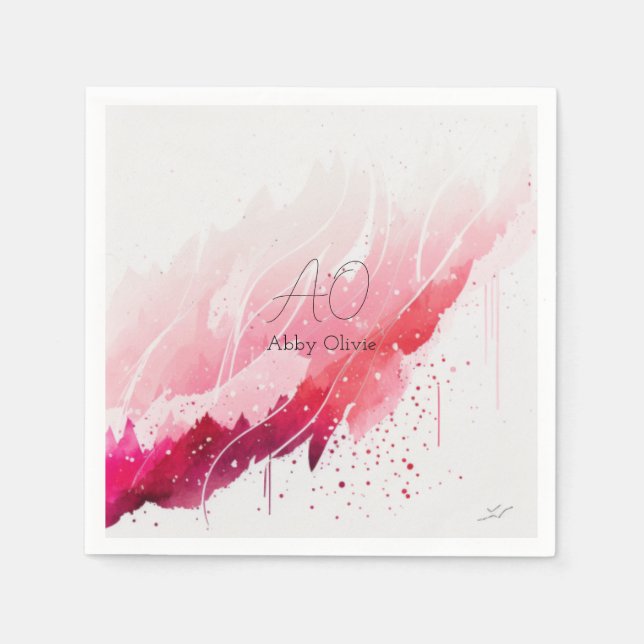 Guardanapo De Papel Abstrato vermelho rosa simples (Frente)