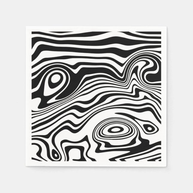 Guardanapo De Papel Abstrato Wavy Strike Black White Napkins (Frente)