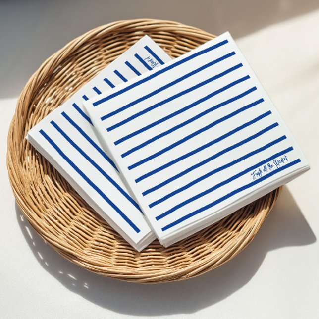 Guardanapo De Papel Acabado de Chegar ao Mercado Listras Azuis Chá de  (Fresh Off The Market Blue Stripes Bridal Shower Napkins)