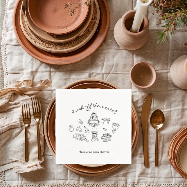 Guardanapo De Papel Acabado de Chegar no Mercado Conjunto de Desenho M (fresh off the market bridal shower napkin)