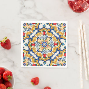 Guardanapo De Papel Açafrão Vermelho Floral Siciliano Majólica Mediter