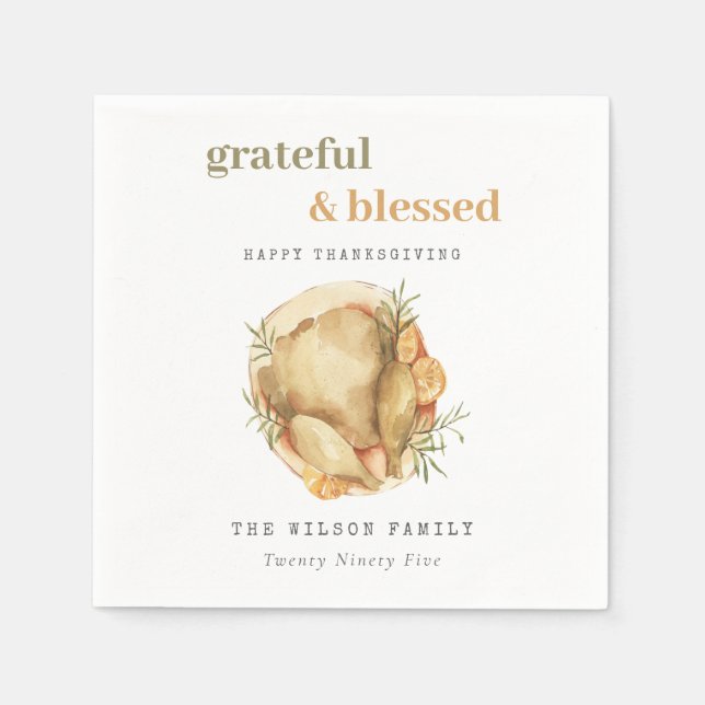 Guardanapo De Papel Ação de Graças de Pastel Watercolor (Frente)