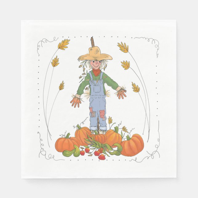 Guardanapo De Papel Ação de Graças Scarecrow Pumpkin Patch Divertido C (Frente)