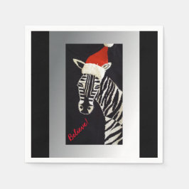 Guardanapo De Papel Acredite! Zebra Natal com Red Santa Hat