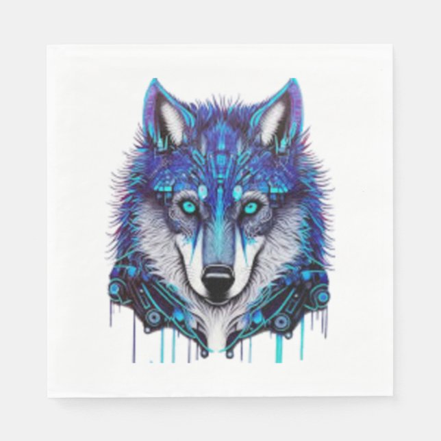 Guardanapo De Papel adesivos de lobo azul (Frente)