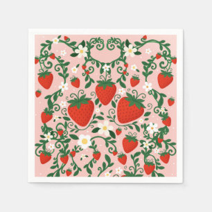 Guardanapo De Papel Adesivos de Morango com Flores Cor-de-Rosa e Verme