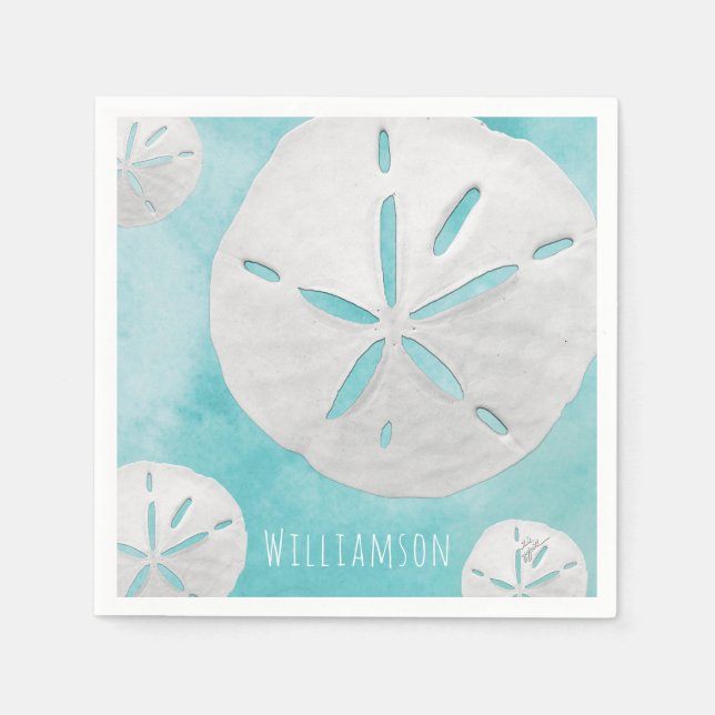 Guardanapo De Papel Adicione nome Tropical Sand Dollar Turquoise Water (Frente)