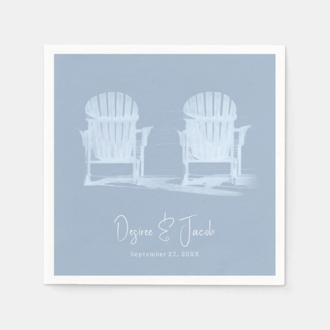 Guardanapo De Papel Adirondack Beach Chairs Dusty Blue White Casamento (Frente)